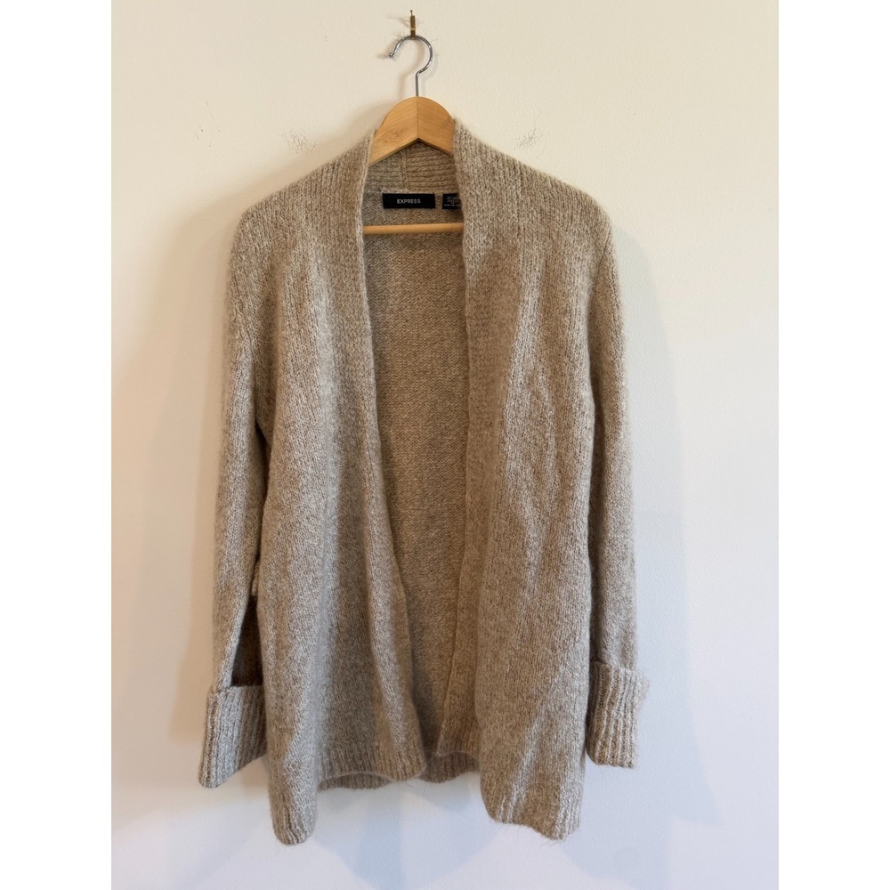 Express Wool Mohair Blend Cardigan Open Womens Medium M Beige Cozy Lounge